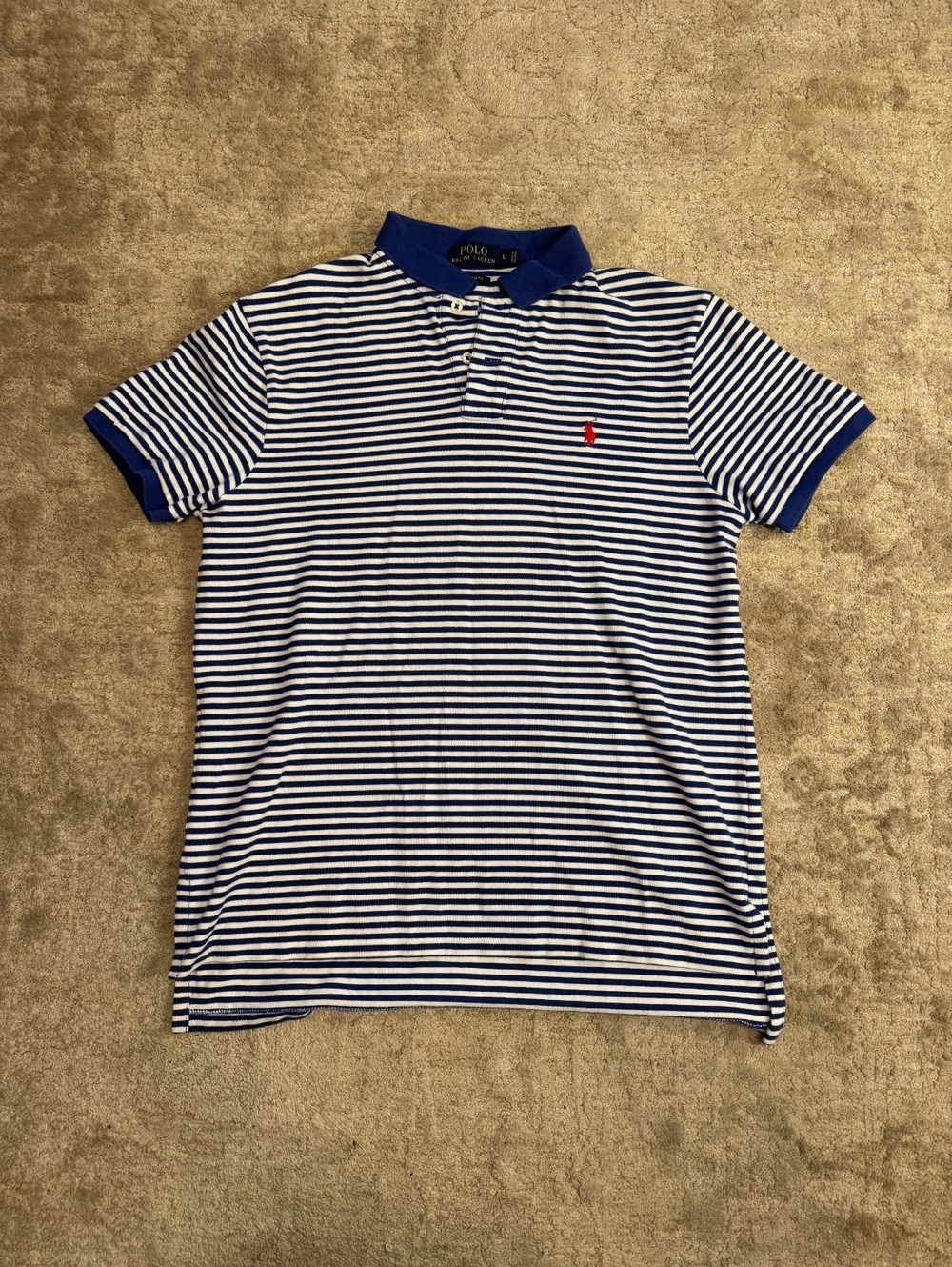Polo Ralph Lauren Custom Fit Men's Polo Shirt Large Blue and White Stripes